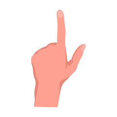Hand points up. Hand gestures cartoon vector illustration. Human palm with finger, showing numbers, direction, symbol and sign. Gesturing concept