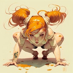 A highly detailed illustration of orange haired girl with a beautiful eyes