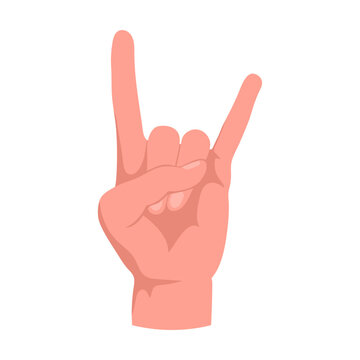 Two fingers showing rock and roll gesture. Hand gestures cartoon vector illustration. Human palm with finger, showing numbers, direction, symbol and sign
