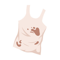 Dirty T-shirt vector illustration. Mud and dirt on woman T-shirt. Laundry, household chores, cleanliness concept