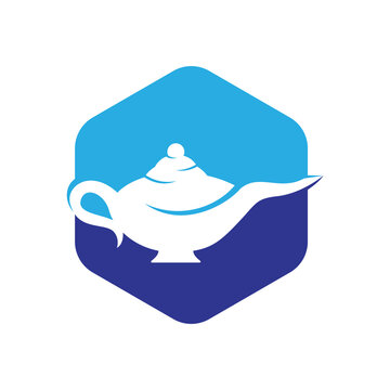 Genie magic lamp logo design vector. Lantern lamp logo template.
