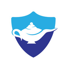 Genie magic lamp logo design vector. Lantern lamp logo template.