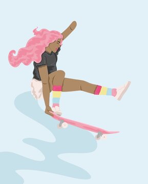 Woman with amputee skateboarding