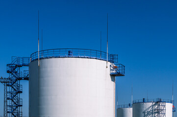 Vertical steel tank for storing petroleum products and flammable liquids. A park for storing...