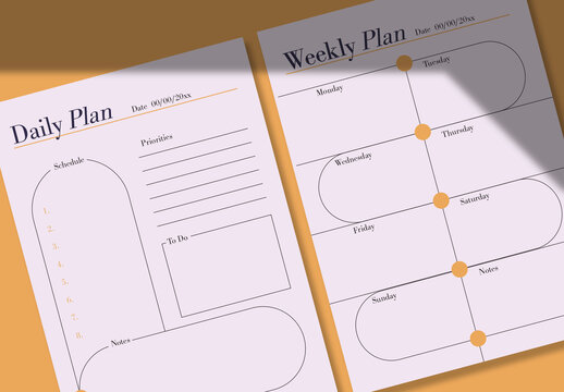 Miminal Mustard and Lilac Daily and weekly Planner