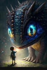 Portrait of a adorable monster with a tiny human