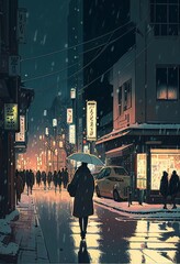 people walking on the street at night