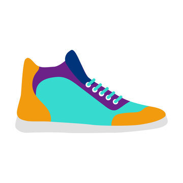 Male sports high top sneakers. Colorful clothes for men. Cartoon vector illustration. Fashion, outfit concept