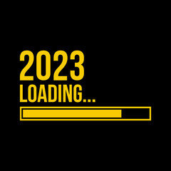 Loading bar icon with indicator. Vector illustration on black background. Creative happy new year 2023.