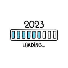 Loading bar doodle icon with indicator. Vector illustration on white background. Creative happy new year 2023.