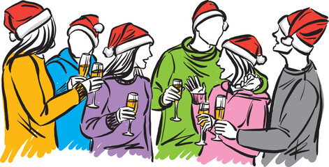 group of people friends christmas celebration drinking happy men women vector illustration