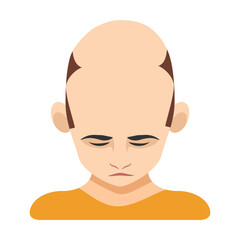 Severe baldness, alopecia in men vector illustration. Top of male head with bald spot on scalp isolated on white background. Health, hair loss or treatment concept