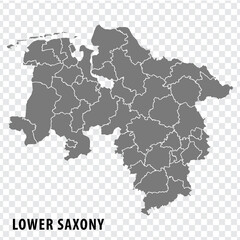 Map State of Lower Saxony on transparent background. Lower Saxony map with  districts  in gray for your web site design, logo, app, UI. Land of Germany. EPS10.