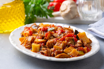 Traditional Turkish food; eggplant meze (Turkish name; saksuka)