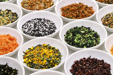 Furikake is a Japanese dry condiment. It is mainly eaten by sprinkling it over on rice.
