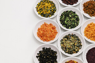 Furikake is a Japanese dry condiment. It is mainly eaten by sprinkling it over on rice.