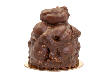 Chocolate cake. Cake with profiteroles isolated on white background. close up