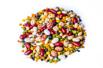 Mixed legumes on the white background