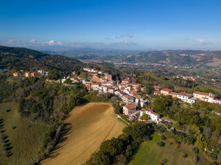 Italy, November 26, 2022: aerial view of the village of Colbordolo in the province of Pesaro and...