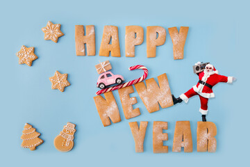 Creative photo 3d collage artwork postcard poster greeting card billboard of santa claus enjoy event isolated on painting background