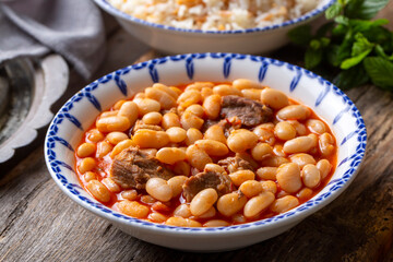 Turkish foods; dried bean, Beans with minced meat (kuru fasulye)