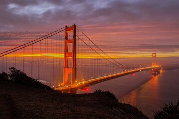 San Francisco Landmark Illuminated During a Cloudy Orange Sunrise