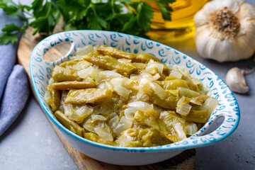 Traditional delicious Turkish food; bean pickle roast. Plate of pickle roasting (tursu kavurma) in the Black Sea region of Turkey.
