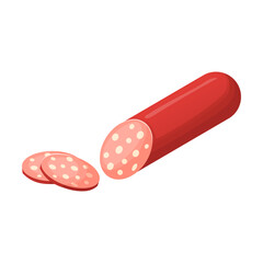Smoked sausage cut into rings Product vector ingredient illustration isolated on white background