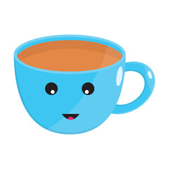 Cute teacup isolated on a white background. Cartoon style teacup.