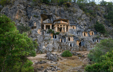 Rock tombs of Pinara ancient city in Lycia, Antalya, Turkey