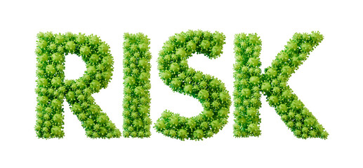 Risk word made from green bacteria cell molecule font. Health and wellbeing. 3D Rendering
