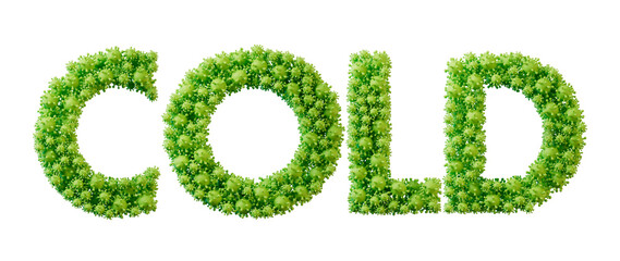 Cold word made from green bacteria cell molecule font. Health and wellbeing. 3D Rendering
