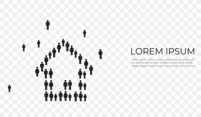 people crowd gathering in home icon shape social media community house building concept different occupation employees group standing together full length horizontal copy space