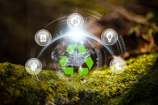 Climate concept, recycle symbol on nature background