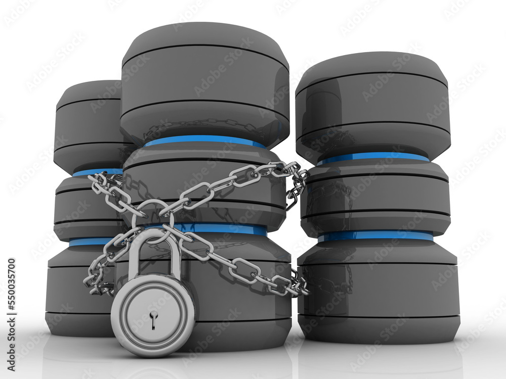 Poster 3d rendering database storage data base protected lock