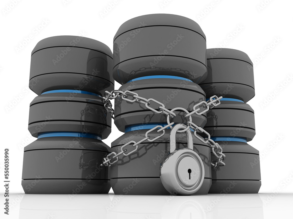 Poster 3d rendering database storage data base protected lock