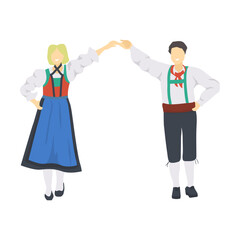 Symbol of Austria vector illustration. Austrian couple of dancers in national costumes isolated on white background. Culture, traveling concept