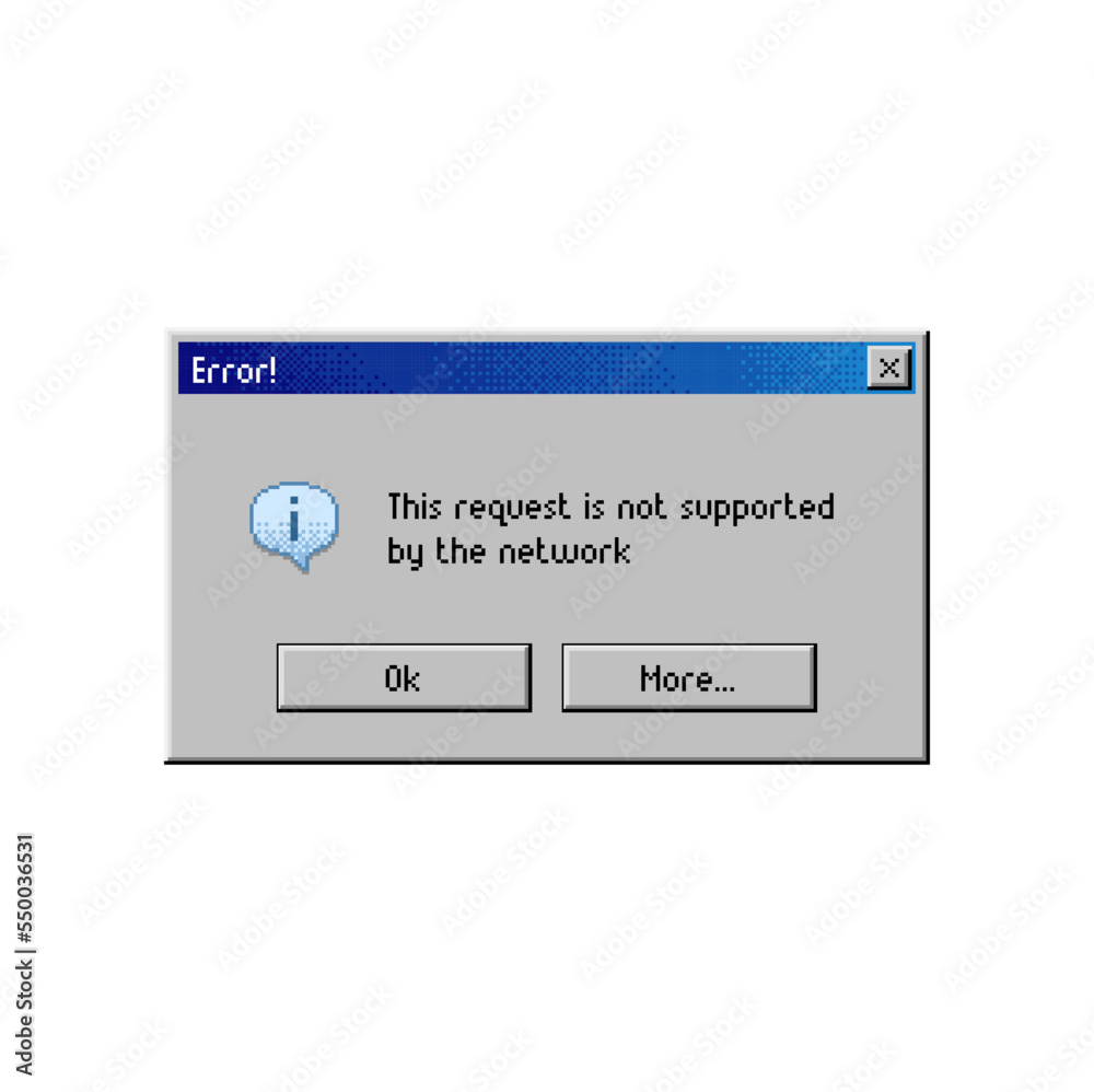 Aufkleber Error message window, request not supported by network, vector popup notification. Internet browser or PC alert message on computer system or web network runtime error with OK and more buttons