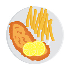 Symbol of Austria vector illustration. Austrian meat schnitzel with fried potatoes isolated on white background. Culture, traveling concept