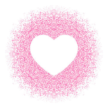 sparkling heart shaped pink grain illustration, no background, good on dark background, suitable for template design, ppt, backdrop, border, card, etc.