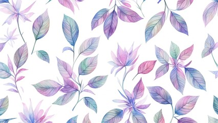 Watercolor floral pattern with green leaves. Botanic illustration isolated on white background.