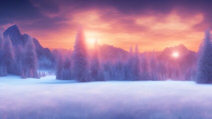 Impressive sunrise in the winter mountains landscape with Colorful outdoor scene.