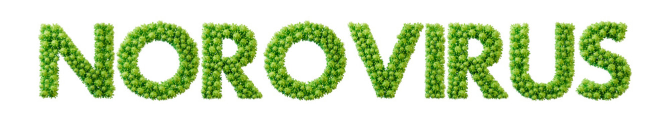 Norovirus word made from green bacteria cell molecule font. Health and wellbeing. 3D Rendering