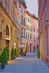 alley in the historic center of the city of Siena in Tuscany, Italy