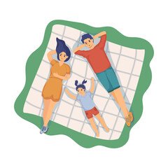 Happy mom, dad and kid together flat vector illustration. Young cartoon man, woman and child outdoors isolated on white background. Family, love, care concept