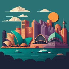 Fototapeta premium Sydney, Australia Opera house landmark building flat logo style vector