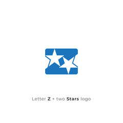 Z letter with two negative space stars logo icon simple and clean