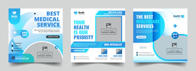 Healthcare social media post and medical square web banner template