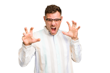 Young caucasian handsome man isolated upset screaming with tense hands.