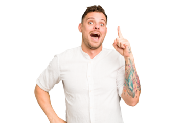 Young caucasian handsome man isolated having an idea, inspiration concept.